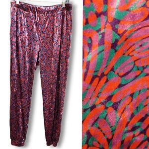 NEW Lili Sidonio Joggers Abstract Floral Tulip Pants Multi Velvet Velour Medium